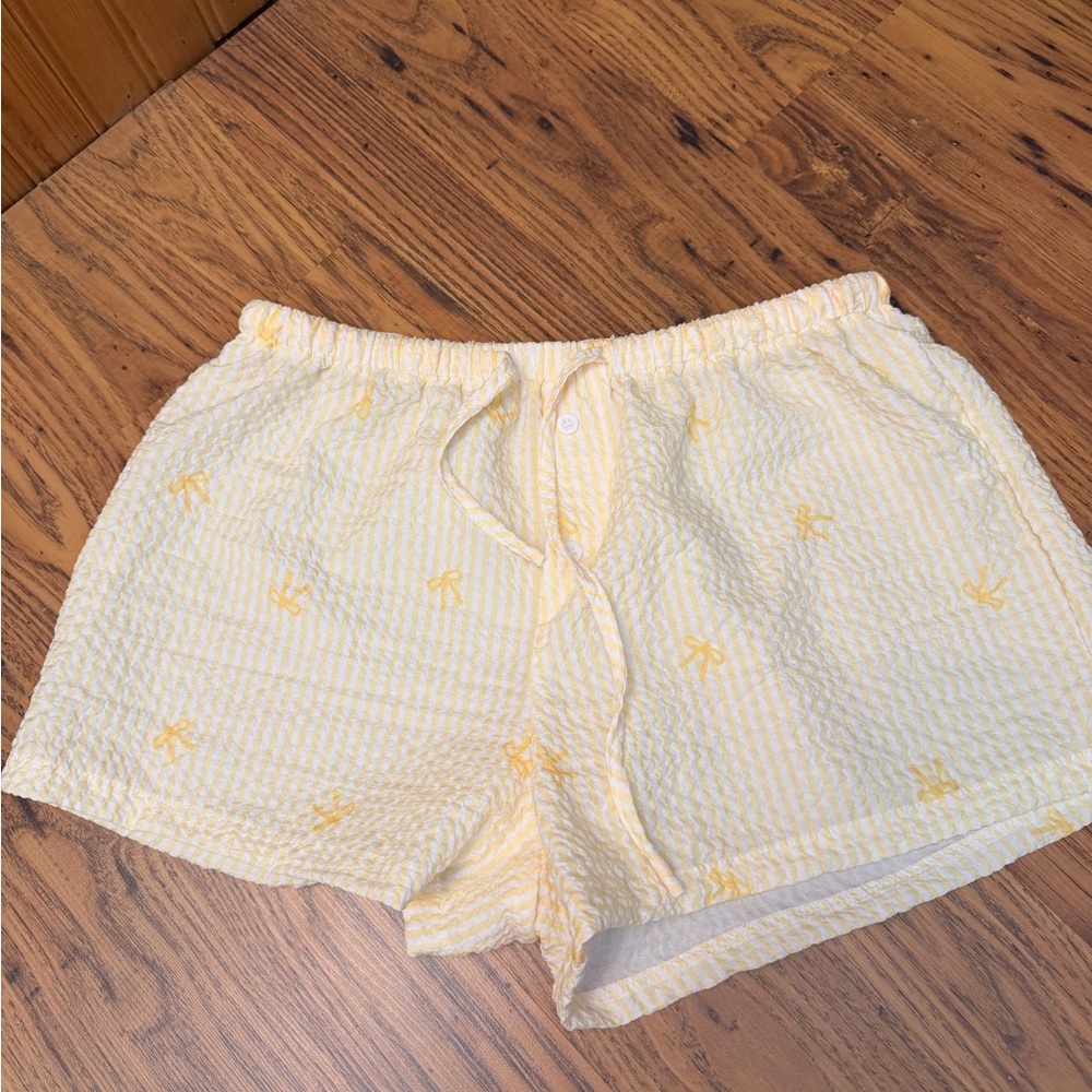 Yellow Striped Shorts with Bows